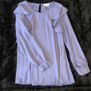 Long Sleeve Blouse with Ruffle Shoulder Detail